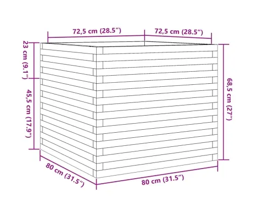 Dārza Puķu Kaste, Balta, 80X80X68,5 Cm, Priedes Masīvkoks Vidaxl