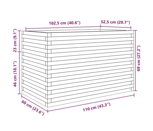 Dārza Puķu Kaste, 110X60X68,5 Cm, Priedes Masīvkoks Vidaxl