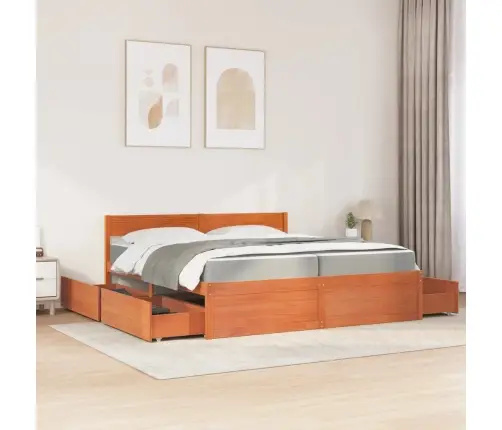 Gulta Ar Atvilktnēm Un Matraci, Vaska Brūna, 200X200 Cm, Priede Vidaxl