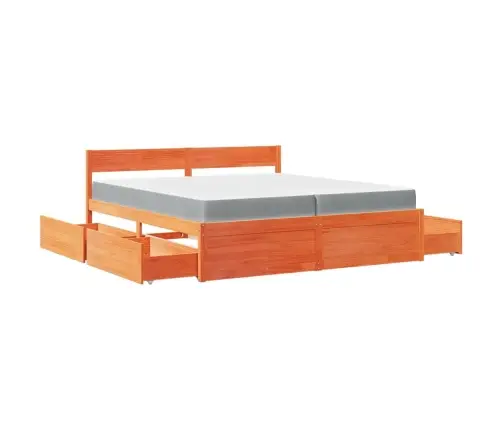 Gulta Ar Atvilktnēm Un Matraci, Vaska Brūna, 200X200 Cm, Priede Vidaxl