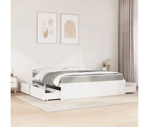 Gulta Ar Atvilktnēm Un Matraci, Balta, 180X200 Cm, Priedes Koks Vidaxl