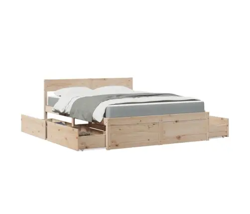 Gulta Ar Atvilktnēm Un Matraci, 160X200 Cm, Priedes Masīvkoks Vidaxl