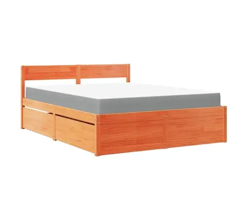 Gulta Ar Atvilktnēm Un Matraci, Vaska Brūna, 160X200 Cm, Priede Vidaxl