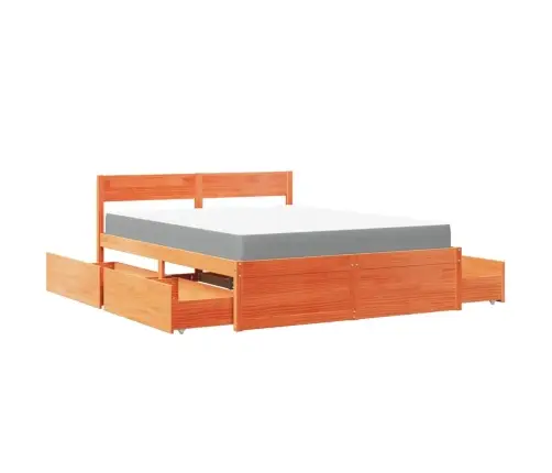 Gulta Ar Atvilktnēm Un Matraci, Vaska Brūna, 160X200 Cm, Priede Vidaxl