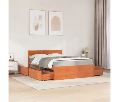 Gulta Ar Atvilktnēm Un Matraci, Vaska Brūna, 120X200 Cm, Priede Vidaxl