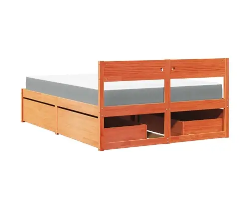 Gulta Ar Atvilktnēm Un Matraci, Vaska Brūna, 120X200 Cm, Priede Vidaxl