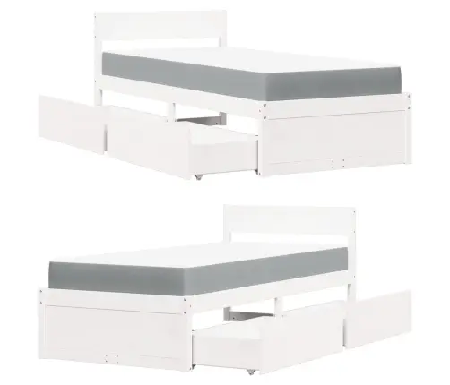 Gulta Ar Atvilktnēm Un Matraci, Balta, 100X200 Cm, Priedes Koks Vidaxl