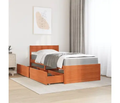 Voodi Sahtlite Ja Madratsiga, Vahapruun, 100X200 cm Männipuit