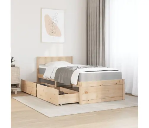 Voodi Sahtlite Ja Madratsiga, 90X200 cm Männipuit