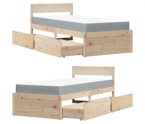 Voodi Sahtlite Ja Madratsiga, 90X200 cm Männipuit