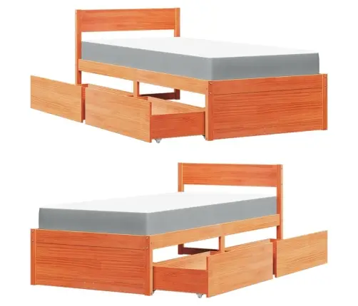 Voodi Sahtlite Ja Madratsiga, Vahapruun, 90X200 cm Männipuit