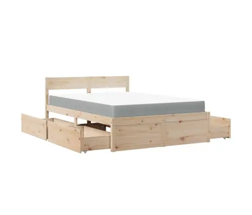 Gulta Ar Atvilktnēm Un Matraci, 140X190 Cm, Priedes Koks Vidaxl