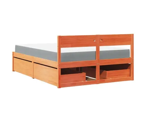 Lova Su Stalčiais Ir Čiužiniu, Vaško Ruda, 140X190cm Pušis