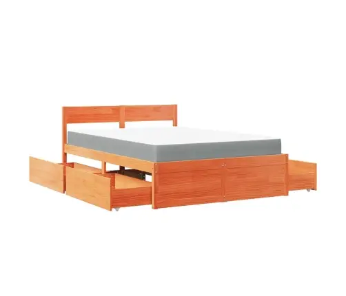 Lova Su Stalčiais Ir Čiužiniu, Vaško Ruda, 140X190cm Pušis