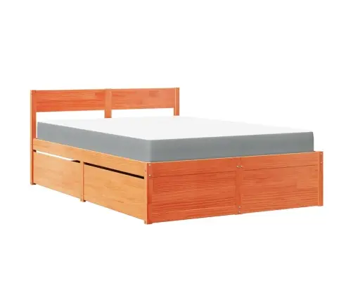 Gulta Ar Atvilktnēm Un Matraci, Vaska Brūna, 120X190 Cm, Priede Vidaxl