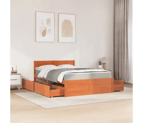 Gulta Ar Atvilktnēm Un Matraci, Vaska Brūna, 120X190 Cm, Priede Vidaxl