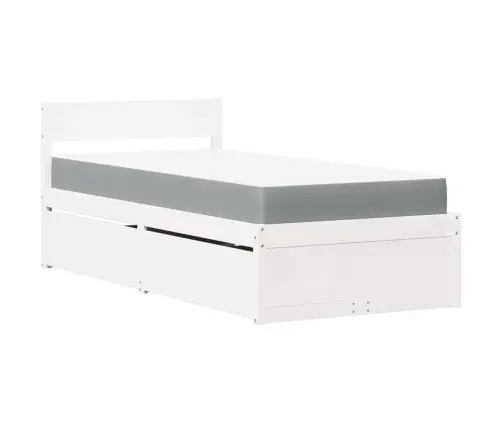 Gulta Ar Atvilktnēm Un Matraci, Balta, 90X190 Cm, Priedes Koks Vidaxl