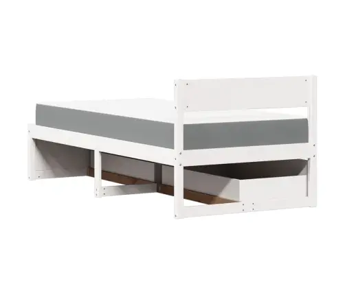 Gulta Ar Atvilktnēm Un Matraci, Balta, 90X190 Cm, Priedes Koks Vidaxl