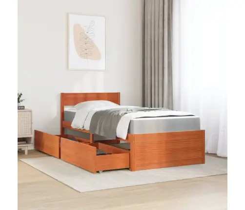 Gulta Ar Atvilktnēm Un Matraci, Vaska Brūna, 90X190 Cm, Priede Vidaxl