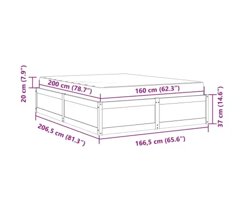 Voodi Koos Madratsiga, Vahapruun, 160 X 200 cm Männipuit