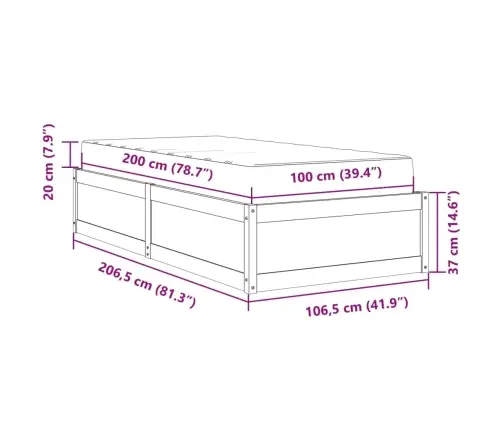 Voodi Koos Madratsiga, Valge, 100 X 200 cm Männipuit
