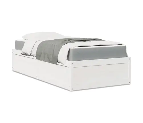 Voodi Koos Madratsiga, Valge, 100 X 200 cm Männipuit