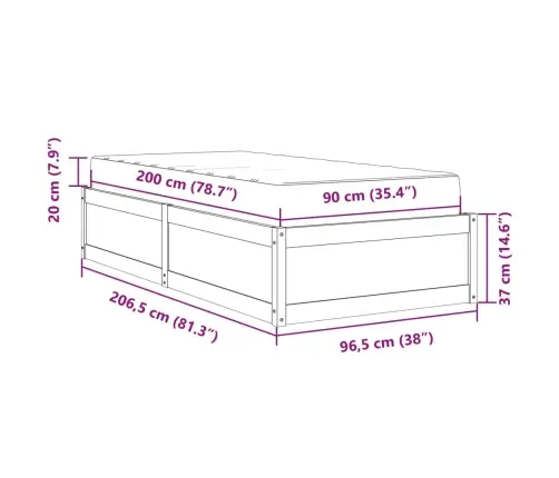 Gulta Ar Matraci, 90X200 Cm, Priedes Koks Vidaxl