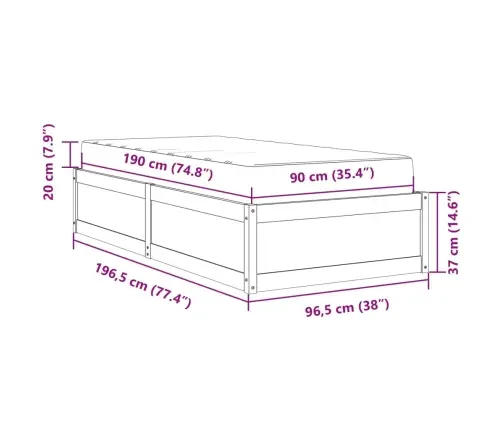 Gulta Ar Matraci, 90X190 Cm, Priedes Koks Vidaxl