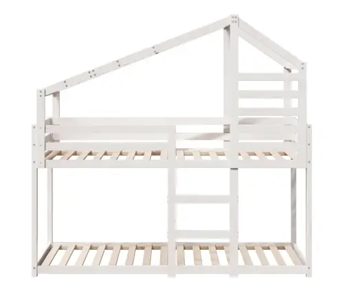 Divstāvu Gulta Ar Jumtu, Balta, 80X200 Cm, Priedes Masīvkoks Vidaxl