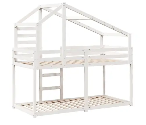 Divstāvu Gulta Ar Jumtu, Balta, 80X200 Cm, Priedes Masīvkoks Vidaxl