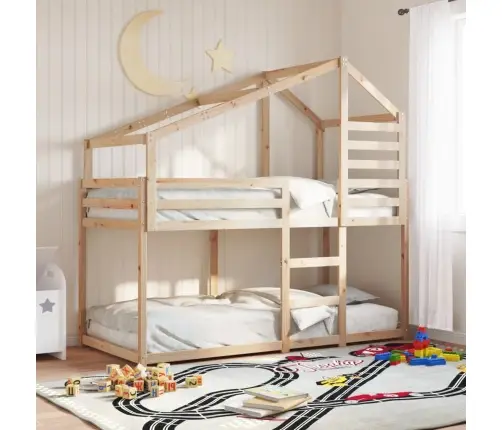 Dviaukštė Lova Be Čiužinio, 90X200cm Pušies Medienos Masyvas