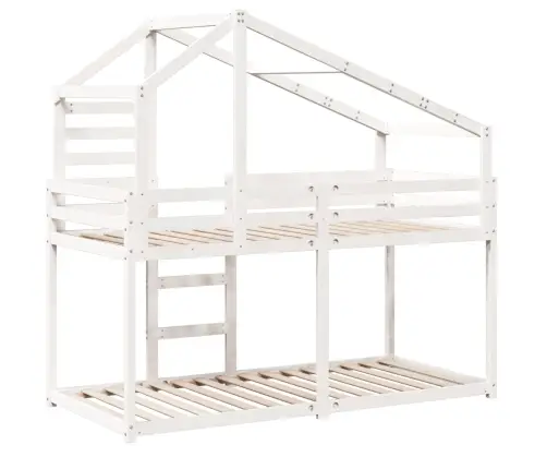 Katusega Narivoodi, Valge, 90 X 200 cm Männipuit