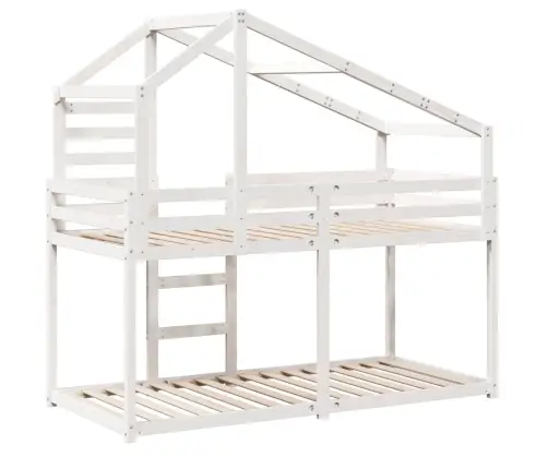 Divstāvu Gulta Ar Jumtu, Balta, 75X190 Cm, Priedes Masīvkoks Vidaxl