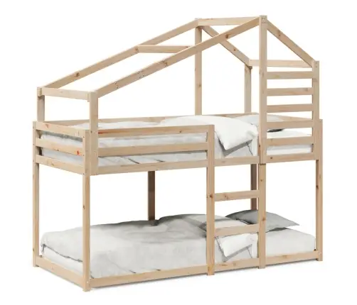 Dviaukštė Lova Be Čiužinio, 90X200cm Pušies Medienos Masyvas