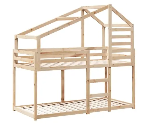 Dviaukštė Lova Be Čiužinio, 90X200cm Pušies Medienos Masyvas