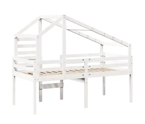 Kõrge Voodi, Katusega, Valge, 80 X 200 cm Männipuit