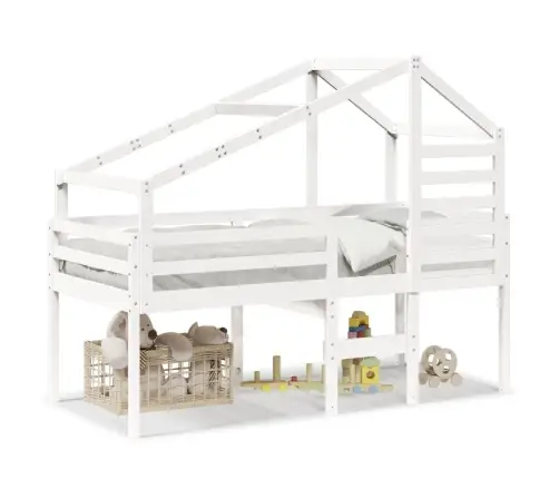 Kõrge Voodi, Katusega, Valge, 90 X 190 cm Männipuit