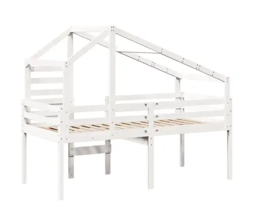 Kõrge Voodi, Katusega, Valge, 90 X 190 cm Männipuit