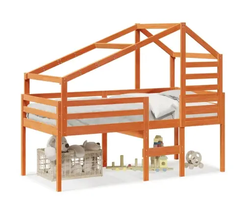 Augstā Gulta Ar Jumtu Vaska Brūnas 90X190 Cm Priedes Masīvkoks Vidaxl