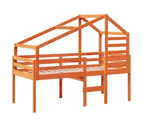 Augstā Gulta Ar Jumtu Vaska Brūnas 90X190 Cm Priedes Masīvkoks Vidaxl