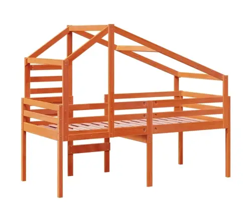 Augstā Gulta Ar Jumtu Vaska Brūnas 90X190 Cm Priedes Masīvkoks Vidaxl