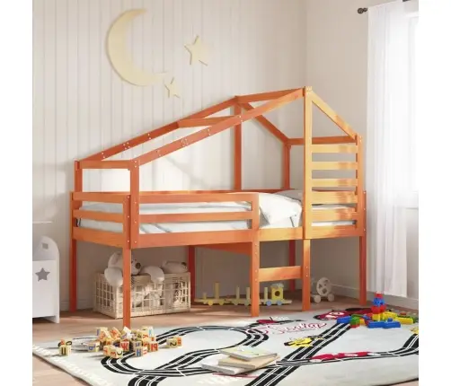 Augstā Gulta Ar Jumtu Vaska Brūnas 90X190 Cm Priedes Masīvkoks Vidaxl