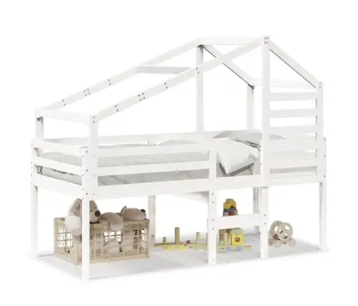 Aukšta Lova Su Stogu, Balta, 75X190cm Pušies Medienos Masyvas