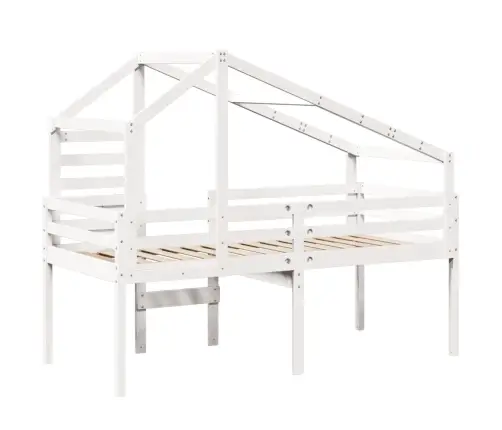 Aukšta Lova Su Stogu, Balta, 75X190cm Pušies Medienos Masyvas