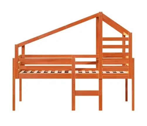 Augstā Gulta Ar Jumtu Vaska Brūnas 75X190 Cm Priedes Masīvkoks Vidaxl