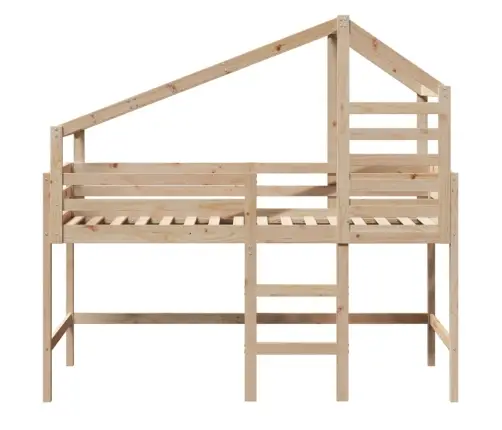 Kõrge Voodi Redeli Ja Katusega, 90X200 cm Männipuit