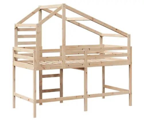 Kõrge Voodi Redeli Ja Katusega, 90X200 cm Männipuit