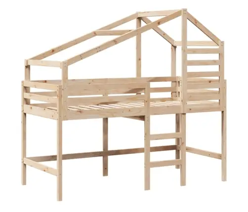 Aukšta Lova Su Kopėčiomis Ir Stogu, 90X190cm Pušies Masyvas