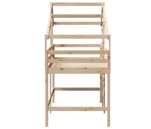 Aukšta Lova Su Kopėčiomis Ir Stogu, 90X190cm Pušies Masyvas