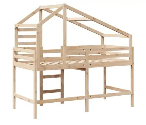 Aukšta Lova Su Kopėčiomis Ir Stogu, 90X190cm Pušies Masyvas